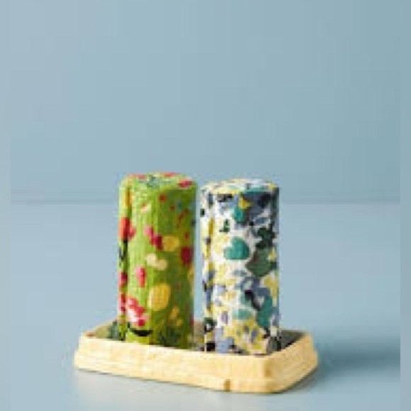 Anthropologie Appoline salt and pepper shaker + tray floral kitchen boho artsy - Picture 3 of 4